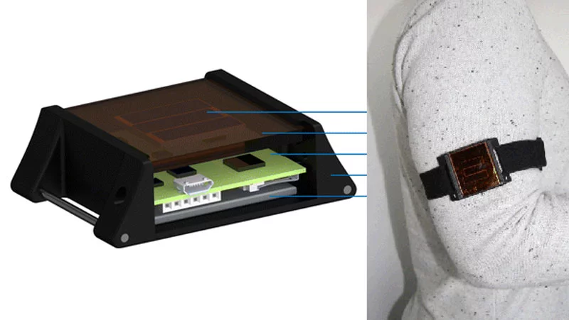 The solar measurement device worn by study participants to examine the real-world feasibility of solar powering medical implants