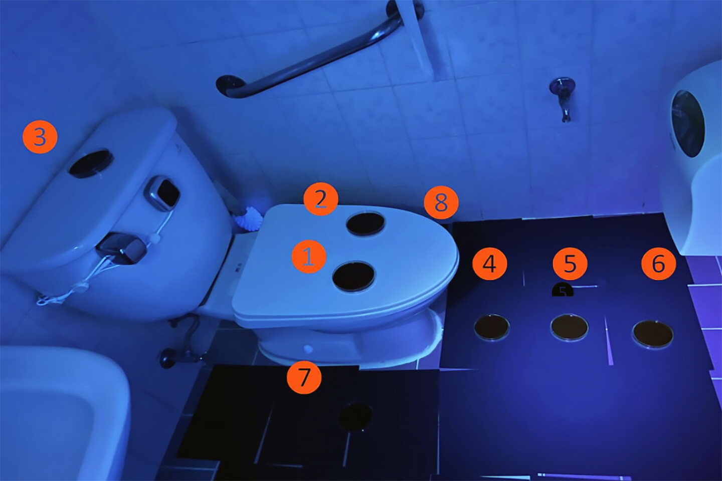 Locations of agar plates for collecting bacteria after flushing