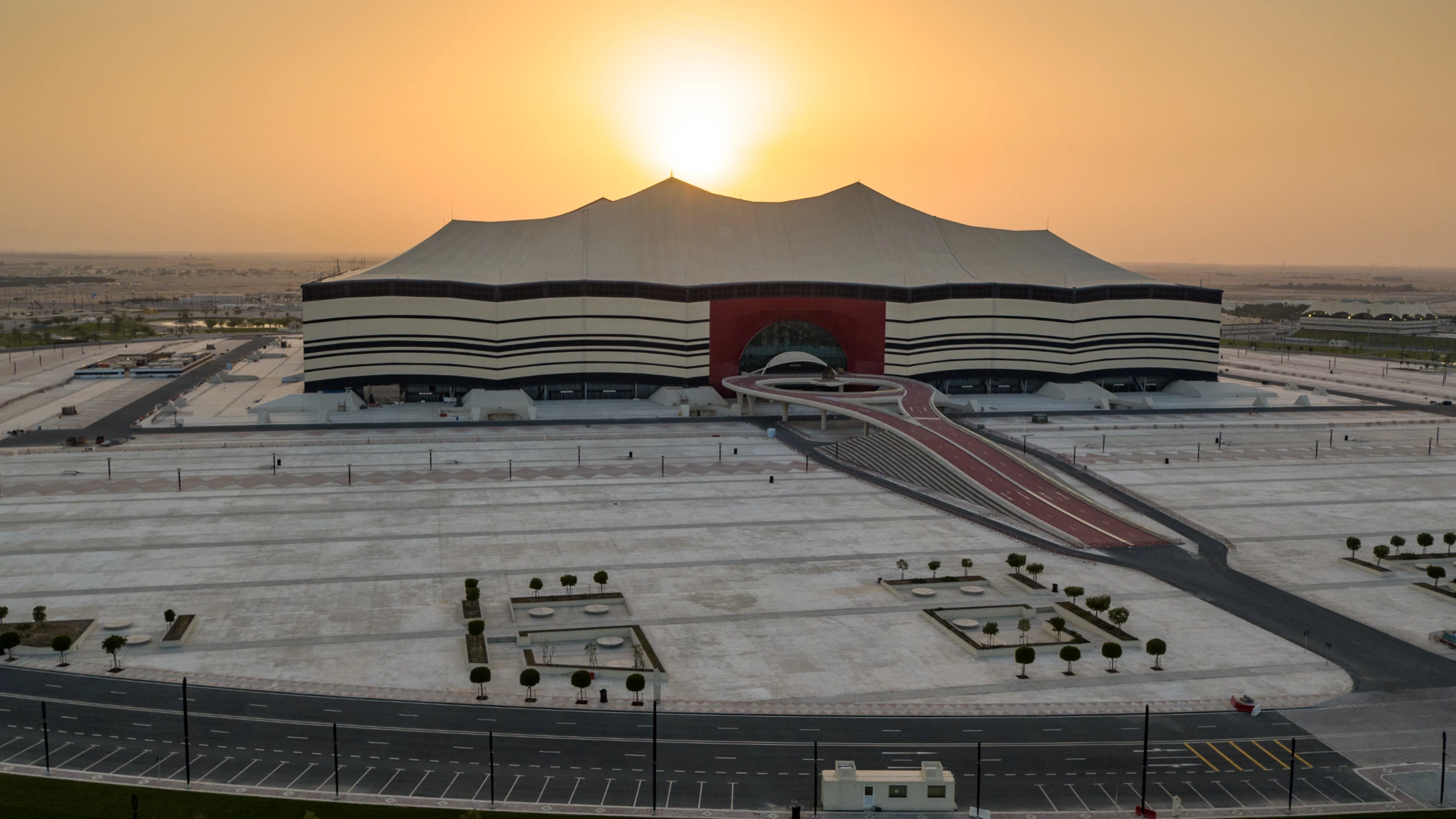 The Al Bayt Stadium's design is inspired by by the Bayt al sha'ar tent of the nomadic people who have lived in and around Qatar's deserts for millennia