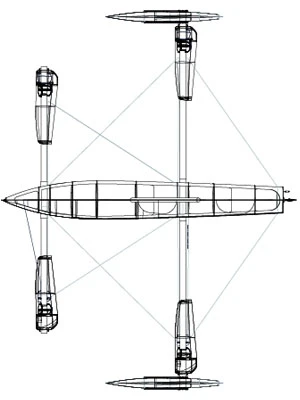 Line drawing of the wFoil 18 Albatross with sail