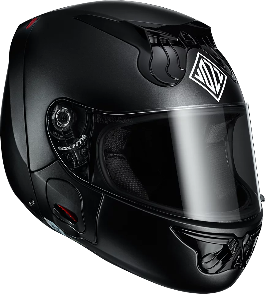 The Vozz RS 1.0 helmet is equipped with anti-fog, anti-scratch and UV protection visor