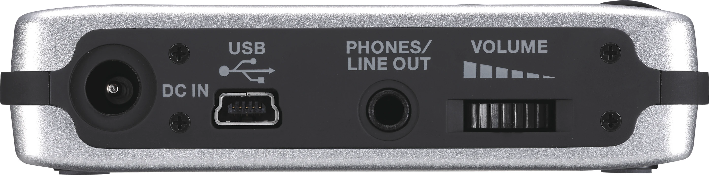 A mini-USB port allows connectivity to a computer, allowing the device to be used as an audio interface or as a stand-alone recorder