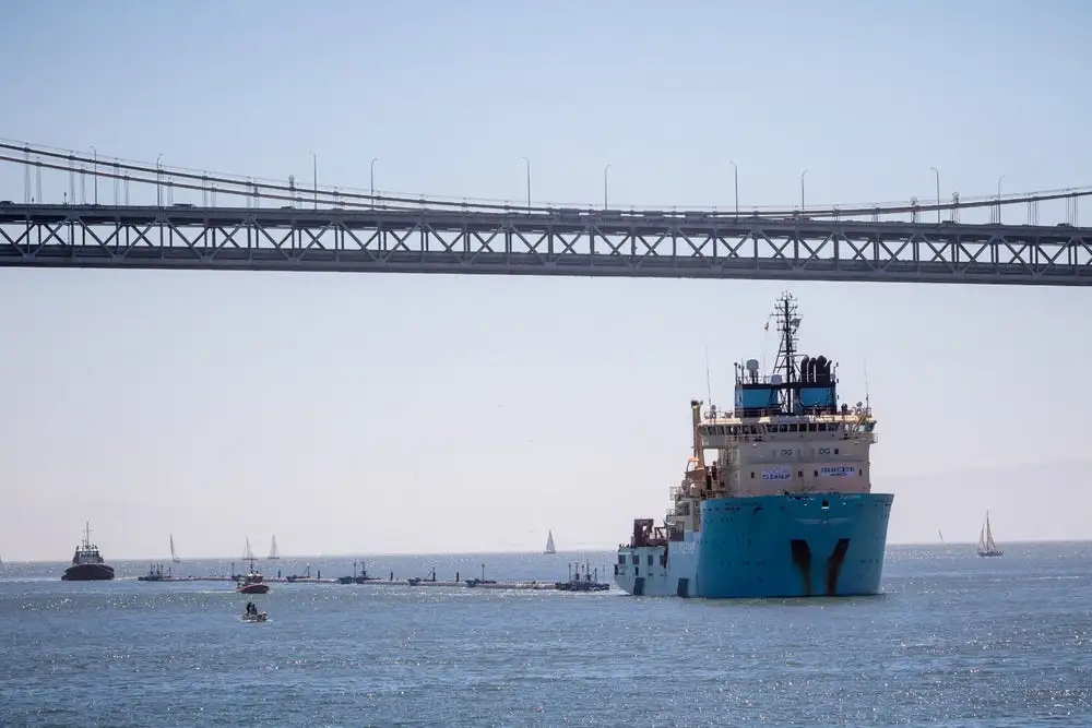 The Ocean Cleanup's system heads out toward the Great Pacific Garbage Patch