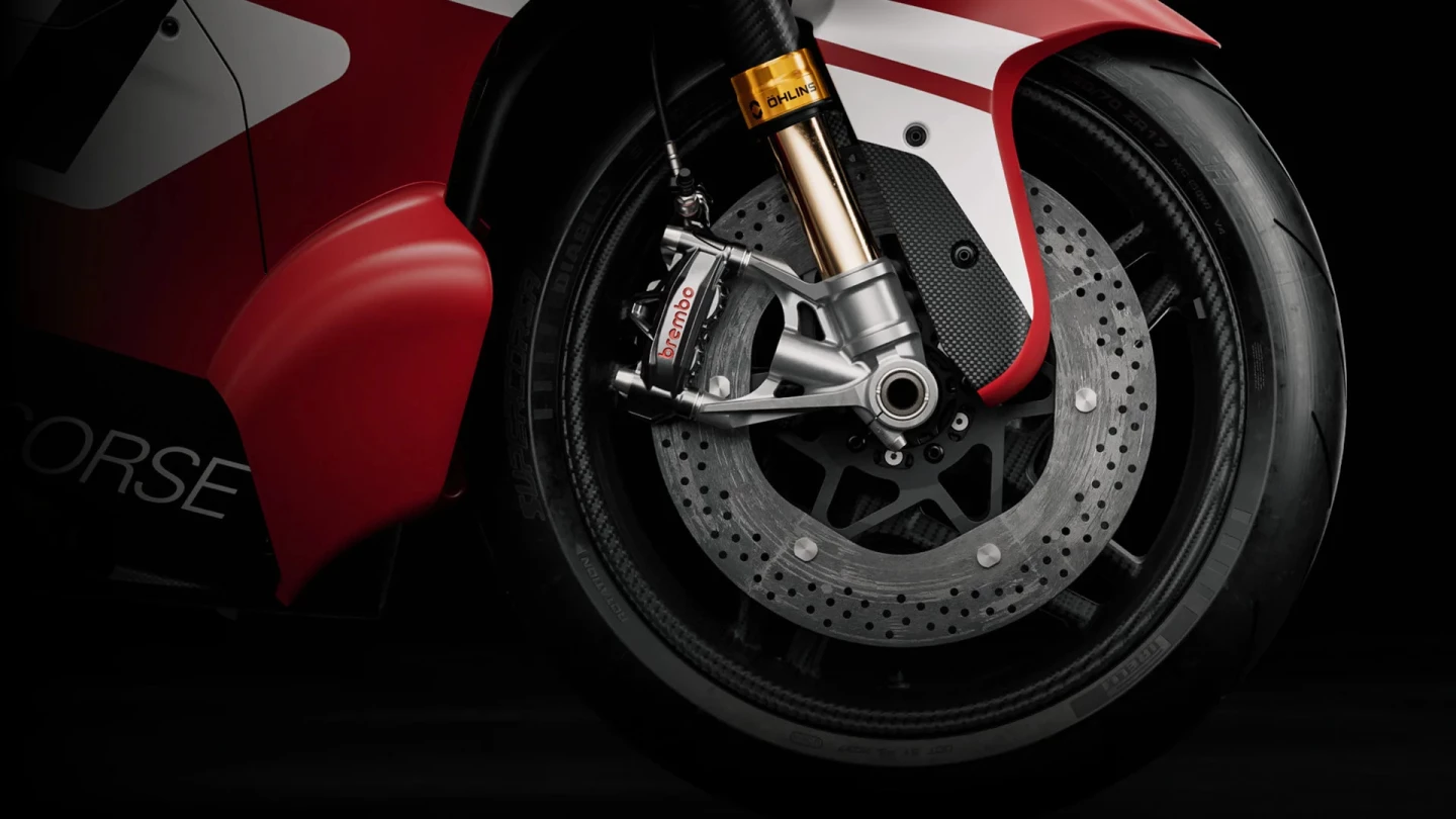 The Superleggera V4 Centenario is the world's first road-legal bike to come with carbon-ceramic brake discs