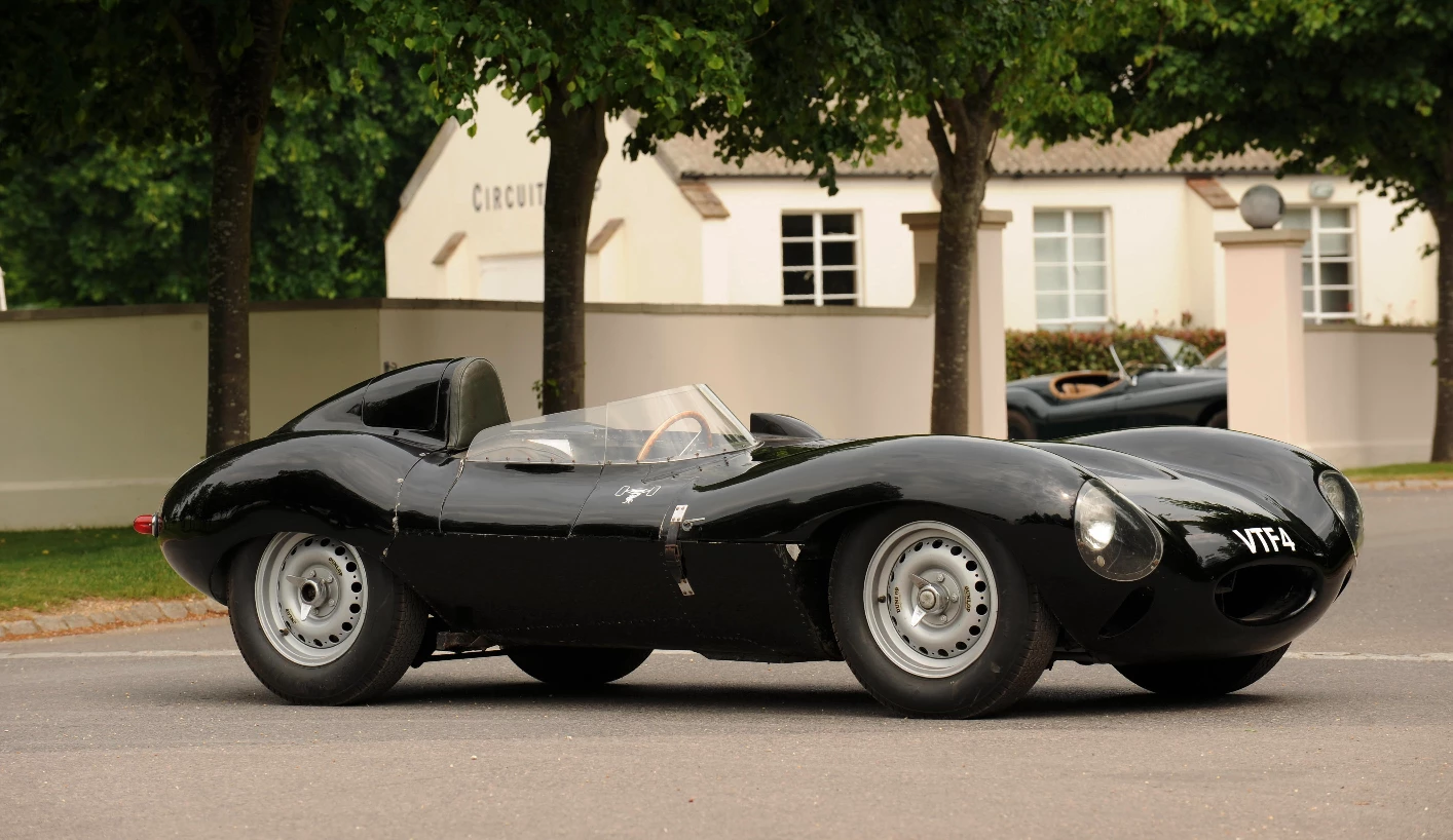 The "first off the production line," ex-Al Browne/Lou Brero Sr and Moores Collection, 1955 3.4-Liter Jaguar D-Type sold for £ 2,201,500 at Bonhams' Goodwood Festival of Speed sale on July 11, 2008